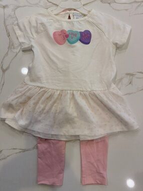 Savannah White Peplum Top with Pink and Purple Heart Graphic and Pink Leggings
